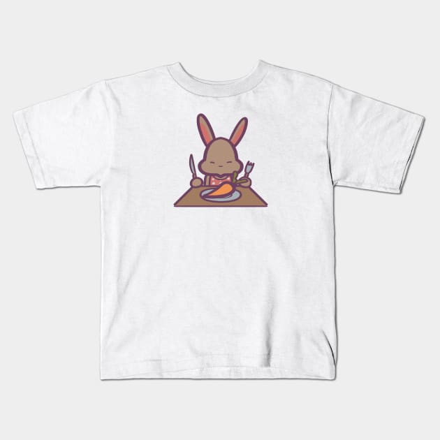 Bunny dining on a carrot Kids T-Shirt by ThumboArtBumbo